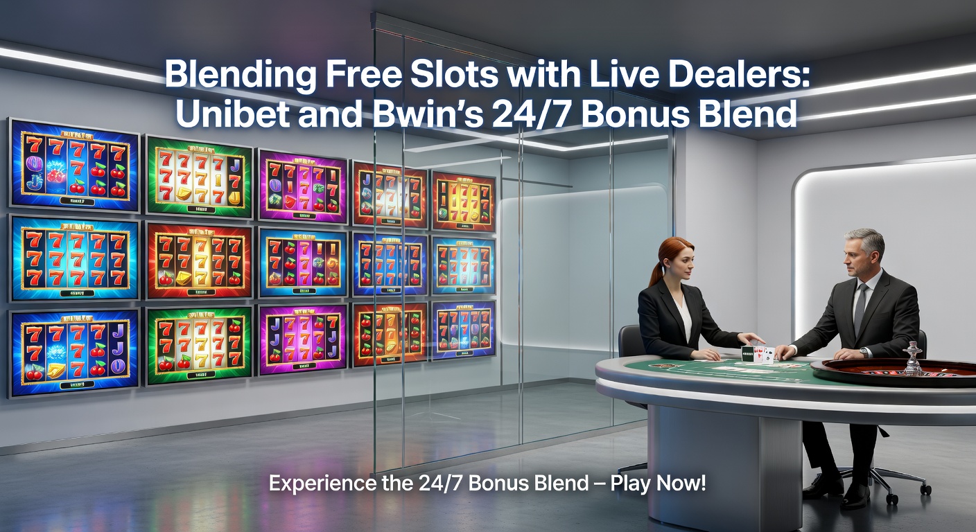 Dynamische weergave van Bwin's 24/7 bonus blend, met live roulette tafels geïntegreerd naast free slot games en bonus overlays