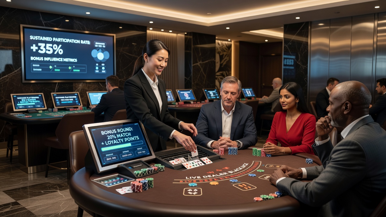 Grafiek die deelnamepatronen aan live dealer tafels toont onder invloed van bonusstructuren