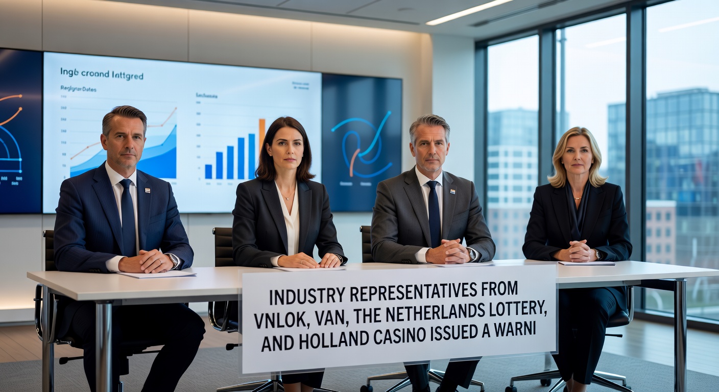 Vergadering van brancheorganisaties in Nederland, met logo's van VNLOK, VAN, Nederlandse Loterij en Holland Casino
