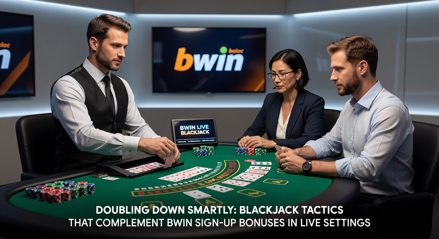 Close-up van een succesvolle double down in Bwin live blackjack, met fiches verdubbeld en winnende hand