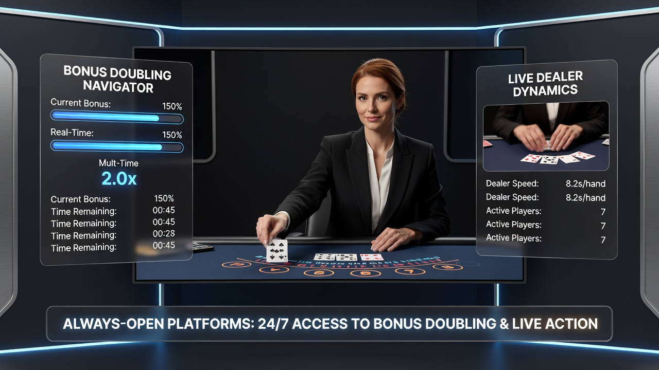 Live dealer tafel met bonus tracking interface op een 24/7 platform