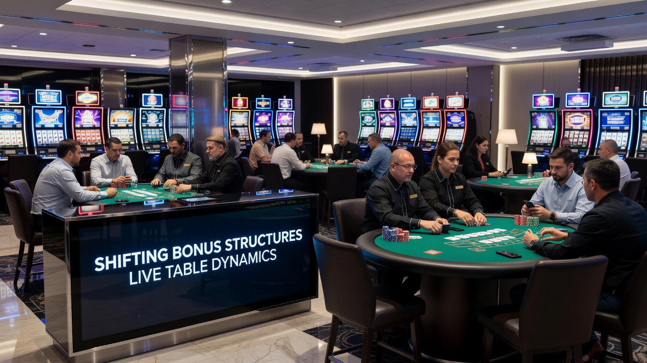 Close-up van een live blackjack tafel met chips en kaarten tijdens een nachtelijke sessie