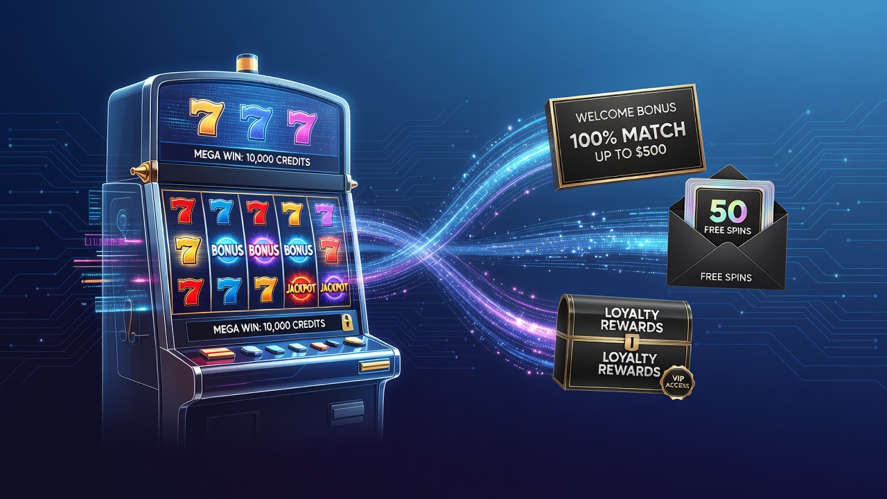 Illustratie van slotmachine symbolen en bonusstructuren in online gaming interfaces
