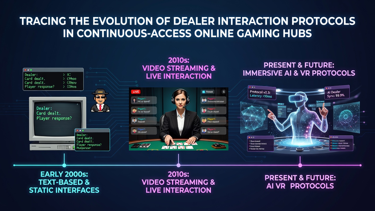 Overzicht van vroege live dealer setups in online gaming hubs met basis streaming protocollen